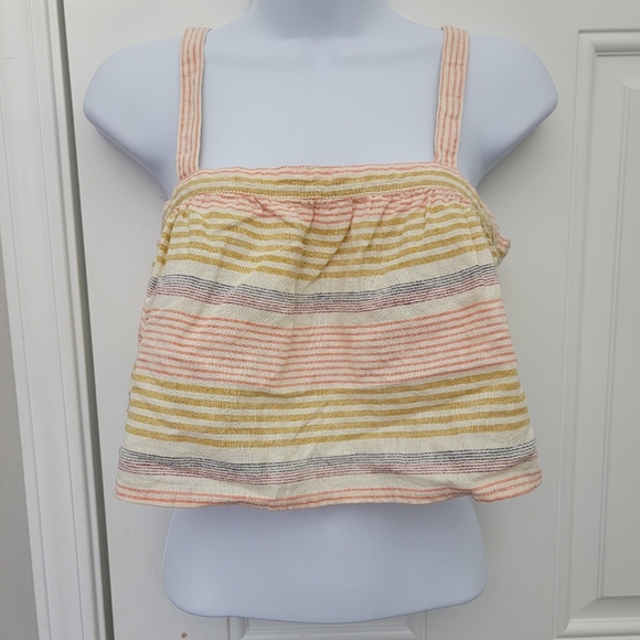 Pale Yellow Smocked Crop Tank Top - Picture 1 of 8
